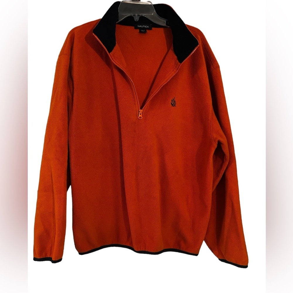 Nautica Men’s 1/4 Zip Orange Fleece Pullover Sweater Sz L 90’s Long Sleeve